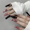 MERVF Press on Nails Long Square Gothic Black Fake Nails
