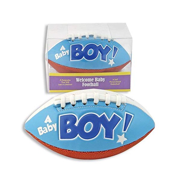 "IT'S A BOY" FOOTBALL -BIRTH ANNOUNCEMENT/Keepsake/GIFT/BLUE - INCLUDES DISPLAY BOX/Shower/CHRISTENING/NEW BABY GIFT 5" INCLUDES Plastic DISPLAY Box