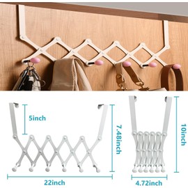 YEZIDE Telescopic Over The Door Hooks, Heavy Duty Over Door Hanger, Etractable Folding Space Saving Durable Rack, Coat Bag Hat Towel Holder Up to 6 Hangers for Living Room Bedroom Organiser