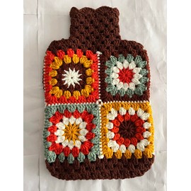 YDMZZB Crochet Hot Water Bottle Cover,Granny Square Crochet Pattern,2L Only Cover Bag (Rainbow Sunflower)