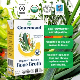 Organic Unsalted 16.9oz Chicken Bone Broth (3 Pack) – 7 Ingredients, Low FODMAP Certified, Filler Free, Gluten Free, Onion & Garlic Bulb Free