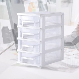 Cabilock Makeup Brush Holder 4 Drawers Storage Unit, Plastic Storage Drawers, Desktop Tabletop Organiser Storage Tower Unit for Home, School, Office, Bedroom & Living Room