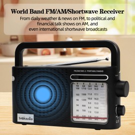Portable Weather Radio AM FM SW with Bluetooth, Flashlight, Battery or USB Powered Radio for Home Outdoor Gift(Black)