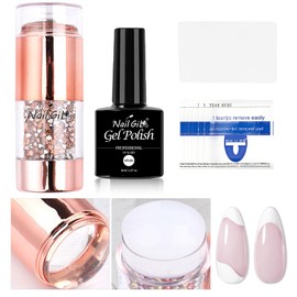 NAILGIL French Nails Stempel Set, 9pcs Nagelstempel mit weißem Gel Nagellack, Klarer milchig-weißer Silikon Nagelstempel Doppelkopf für French Style Transfer Nail Stamping Set Salonqualität
