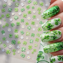 2Pcs St. Patrick's Day Nail Art Stickers Holographic Shamrock Nail Stickers for Nail Art Decoration Four Leaf Clover Nail Decals Self-Adhesive 5D Lucky Irish Nail Design Supplies Accessories for Women