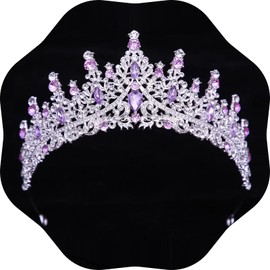 FIRCRE Tiaras and Crowns for Women Crystal Princess Tiaras Rhinestone Queen Crowns For Wedding Bridal Birthday Prom Pageant Party (Silver Purple crown)