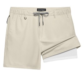 maamgic Mens Casual Shorts with Compression Liner 7 Inch Classic Fit Khaki Shorts 2 in 1 Golf Shorts with Zipper Pocket