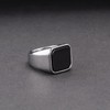 Confede Silver Signet Ring Black Onyx for Men Stainless Steel