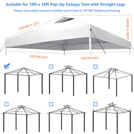 Jorohiker 10x10 Canopy Replacement Top Cover,Pop Up Canopy Tent Top with Air Vent Ropes, Waterproof Sunshade Silver Coated Oxford Cloth for Garden Patio Picnic Camping (Silver-Coated White-Top only)