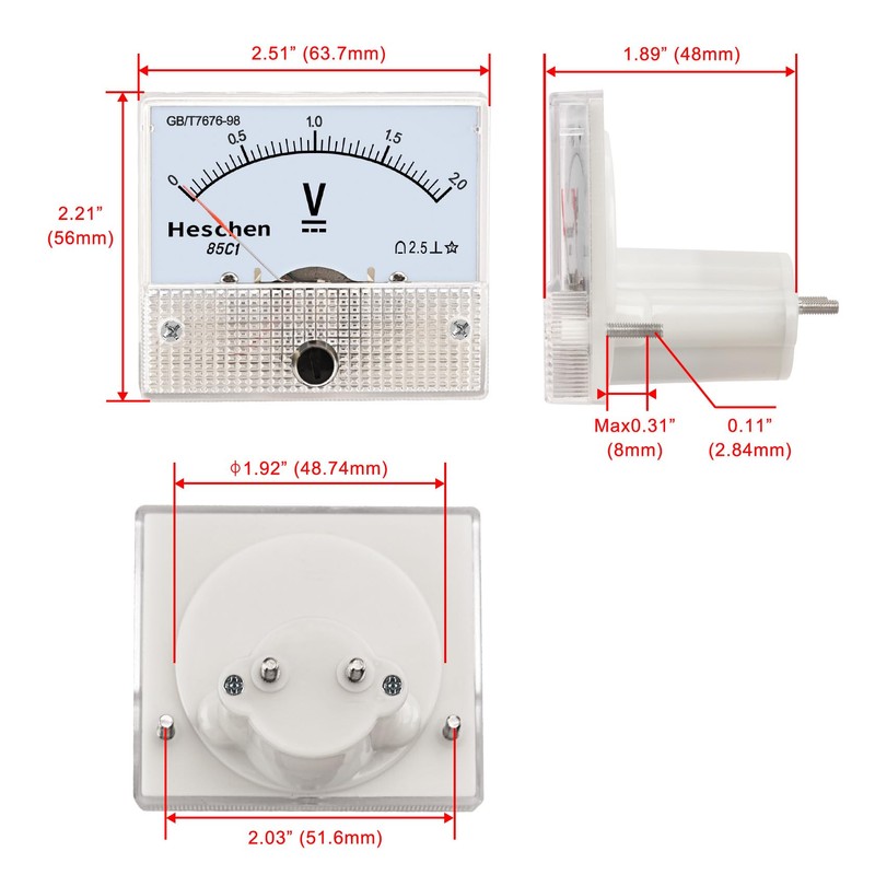 Heschen 85C1-3A Rectangle Panel Mounted Current Meter Ammeter Tester, DC