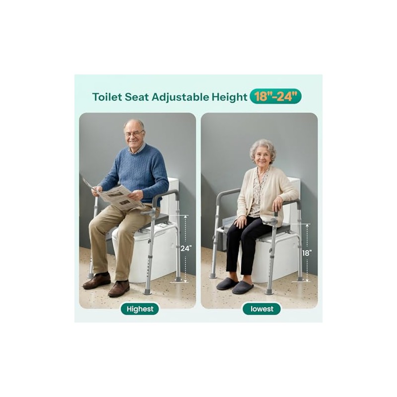 HOMEAL Raised Toilet Seat Riser with Handles for Seniors, 450LBS