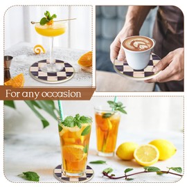 Round Balck and White Chekered Drink Coasters, Ceramic Coasters Set of 2, Absorbent Coasters with Anti Slip Cork Back, Plaid Racing Cup Coasters, Checkered Decor, Chessboard Coffee Table Coasters