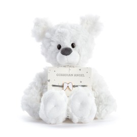 DEMDACO Beary Charmings 8 Inch Stuffed Plush Animal Bear and Adjustable Charm Bracelet 2 Piece Set Classic White Guardian Angel