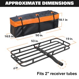 QEDDI Hitch Cargo Carrier Basket 53" X 19" with Waterproof Cargo Bag, Stabilizer, Net and Ratchet Straps, 500 lbs Hauling Weight Capacity Folding Hitch Cargo Rack for SUV Pickup