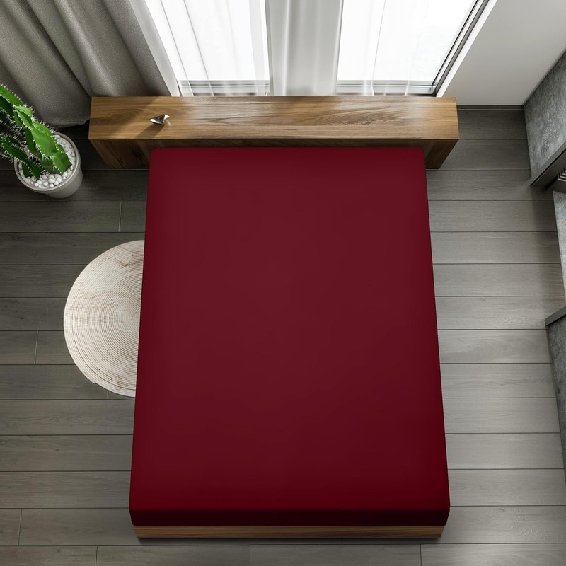 Utopia Bedding Fitted Sheet Single, Burgundy - Deep Pocket 14