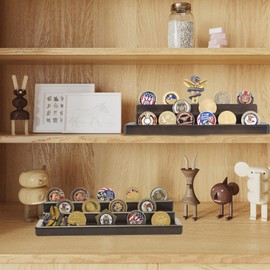 Gzsekken Display Coin Holder - 4 Rows Challenge Coin Display Set of 2,Wooden Challenge Coin Stand(Coins Not Included) - Coin Display Cases Military Coin Display Stand