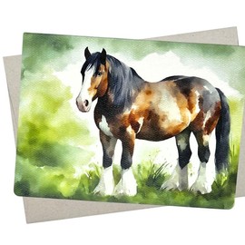 Pretty Clydesdale Card (7X5 Inch and Blank Inside for All Occasions) for Birthday, Horse Sympathy, or as a Horse Wedding Card - 763