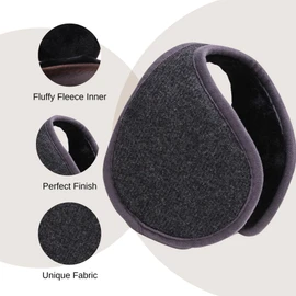 Basic Sense Winter Earmuffs, Camouflage and Ribbed Pattern Extra Wide Warm Fleece-Lined Ear Warmers, Foldable & Comfortable for Skiing and Outdoor Activities for Unisex, Charcoal Black-Charcoal Black