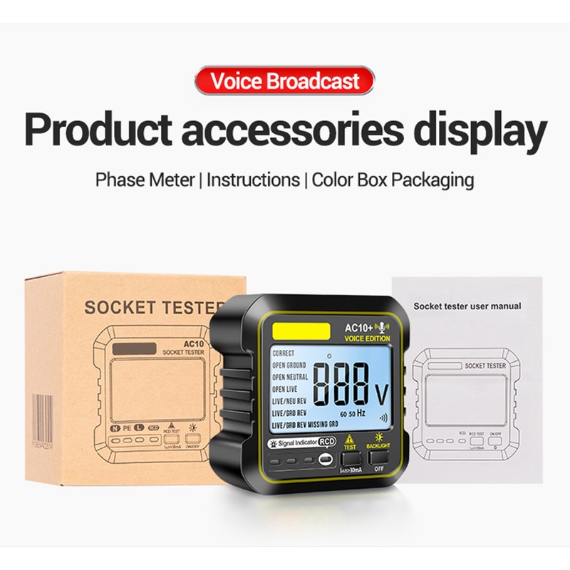Socket Tester 10A 16A Universal Outlet Detector LCD Backlit Display