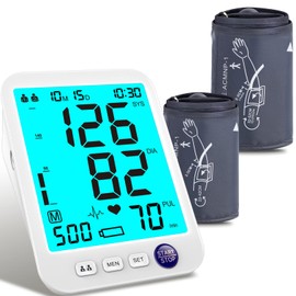 Blood Pressure Monitor-Automatic Blood Pressure Machine XL Cuff for Big Arms 13-21”-Medium/Large Cuff 9"-17" Extra Large Backlit LCD Two User 1000 Mem (Blue