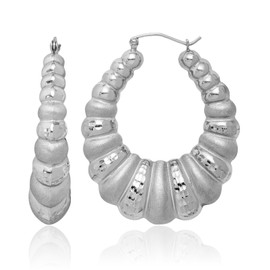 925 Sterling Silver Shrimp Oval Large Hoop Earrings