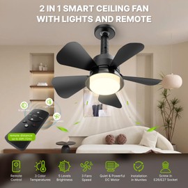 2 In 1 Ceiling Fans with Lights and Remote, Low Profile Small Ceiling Fan, 3000-6000K Dimmable Modern Flush Mount LED Fan Light, 3 Wind Speeds, Black Ceiling Fans for Bedroom, Kitchen, Garage