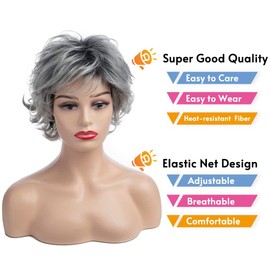 Short Curly Wavy Grey Wig for Women Natural Expect Synthetic Hair Alternative Wig