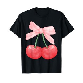 Pink Coquette Bow With Cherries Cute Clean Girl Aesthetic T-Shirt