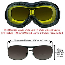 Bikershades Fit Over Goggles for Eye-Glasses Yellow Night Motorcycle Riding Cycling Skiing Sky Diving Indoor Outdoor Work