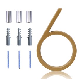 Floating House Number Modern House Numbers 5 inch, Deamos Zinc Alloy Home Address Number for House with Reflective Finish Floating Mount or Flush Mount Zinc Alloy (Gold, #6)