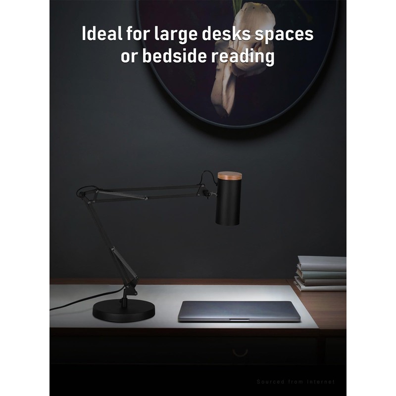 TORCHSTAR Tall Swing Arm Desk Lamp with Wooden Accent, Adjustable