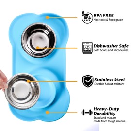 Hubulk Pet Dog Bowls 2 Stainless Steel Dog Bowl with No Spill Non-Skid Silicone Mat + Pet Food Scoop Water and Food Feeder Bowls for Feeding Small Medium Large Dogs Cats Puppies (Small, Turquoise)