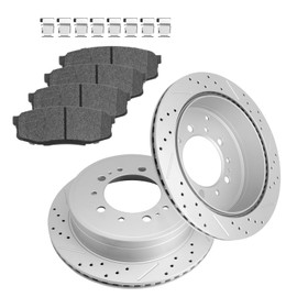 Fraxle Rear Drilled & Slotted Disc Brake Rotors and Ceramic Brake Pads kit for 2007-2021 Toyota Tundra, Sequoia, Land Cruiser, 2008-2021 Lexus LX570