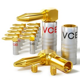 VCELINK Right Angle Banana Plugs 6 Pairs (12 Pcs), 90 Degree 24K Gold Plated Speaker Connectors, Dual-Screw, for 12-18 AWG Wires, Wall Plate, Home Theater