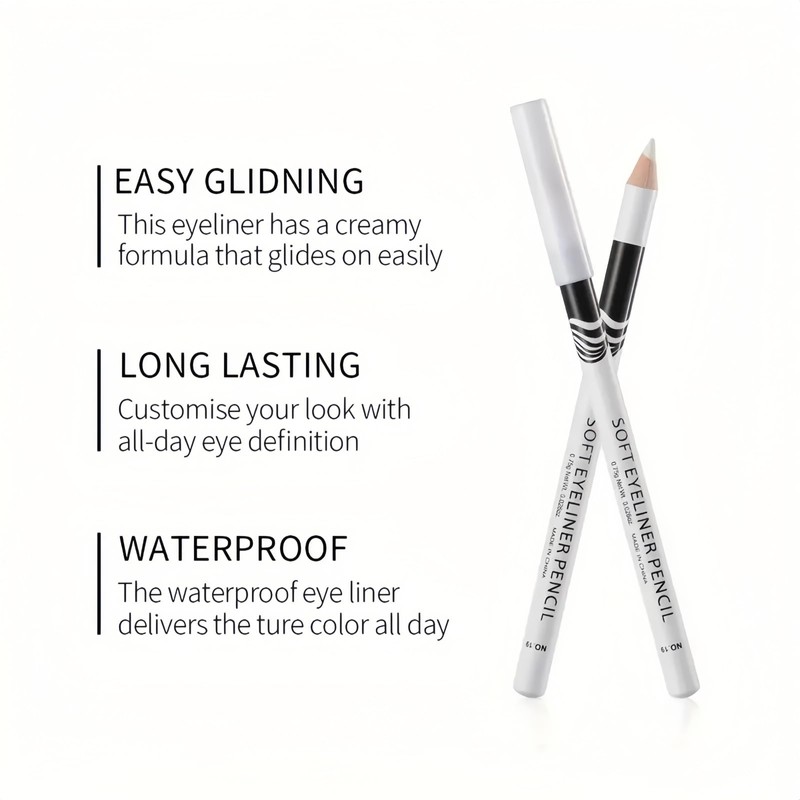 3PCS White Eyeliner Pencils,Soft Highlighter Gel Eyeliner Pencil,White Pencil for