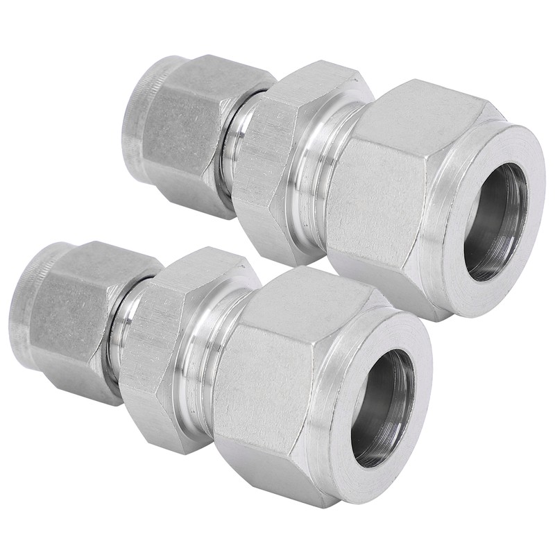 2pcs Compression Tube Fitting Adapter Stainless Steel Double Ferrule Joint