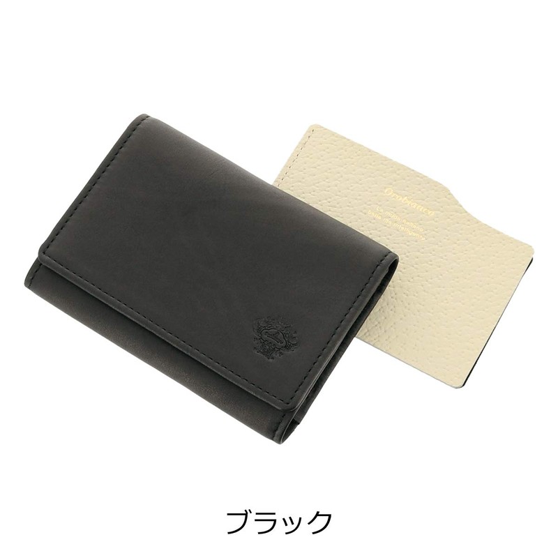 Orobianco Men's Business Card Holder, Cowhide Leather, Genuine Leather, Black