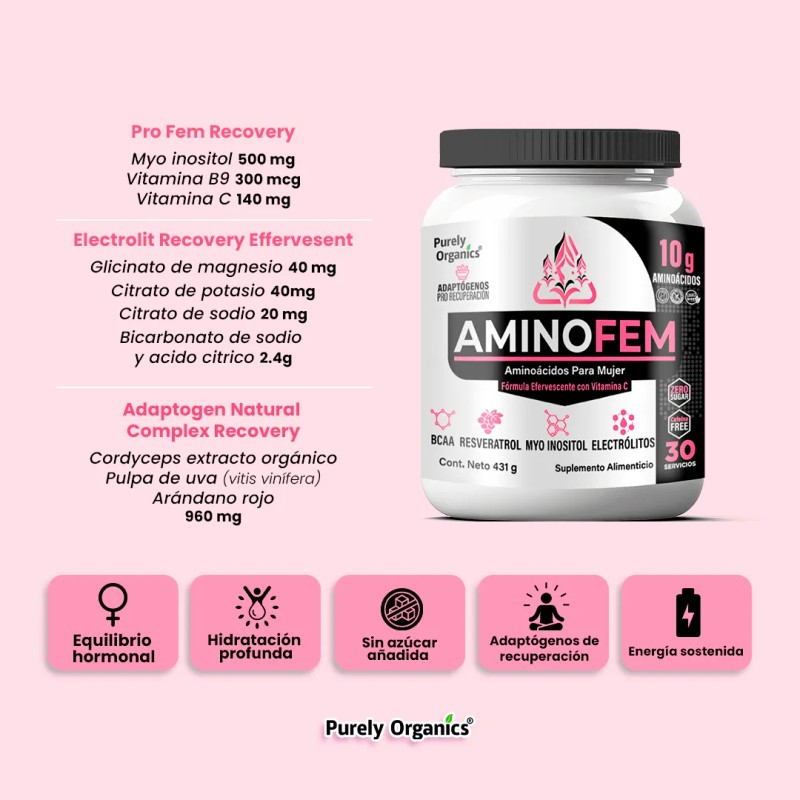 AminoFem Aminoácidos Para Mujer + BCAA | 30 Servicios |