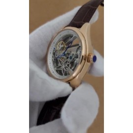 AILANG Mens Flywheel Bridge Movement Automatic Mechanical Watch Silver Red Leather Gift