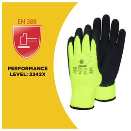 WORKPOWER Men's Winter Snow Grip Work Gloves, Assembly Gloves Made of Acrylic, Winter Work Gloves Men with Latex Coating, Forestry Gloves with Acrylic Lining, Yellow/Black, Yellow/black