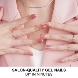 DANNI & TONI Semi Cured Gel Nail Strips Berry Pink Ombre (Peachy Gleam) French Magnetic Cat Eye Gel Nail Stickers Peach Pink Gradient Gel Nail Wraps 28 Stickers