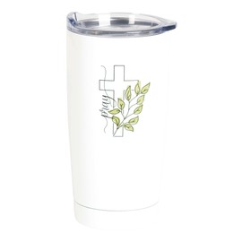 Dicksons SSTUMW-152 White and Green 20 ounce Stainless Steel Travel Tumbler Mug with Lid, Pray Cross