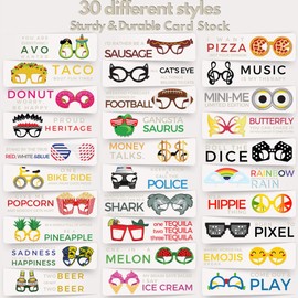 Funny Paperboard Photo Booth Props Glasses - 30-Pack Paper Party Glasses for Adults and Kids - Fun Novelty Party Favors Accessories for Birthdays, Luau and Summer Fiesta