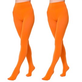 EVERSWE 2 Pairs Pack Women's Opaque Tights (XXL-3XL, Orange)