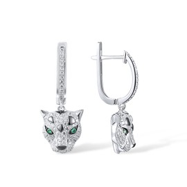 Santuzza 925 Sterling Silver Panther Earrings Green Spinel Cubic Zirconia Leopard Dangle Earrings for Women