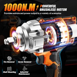 MAGSEN Cordless Impact Wrench 1/2 inch, High Torque 737Ft-lbs (1000N.m) Brushless Impact Gun,3500RPM,2x4.0 Battery, 6 Sockets,LED Work Light,Electric Impact Motor Variable Speeds for Car/Mower/Pickup