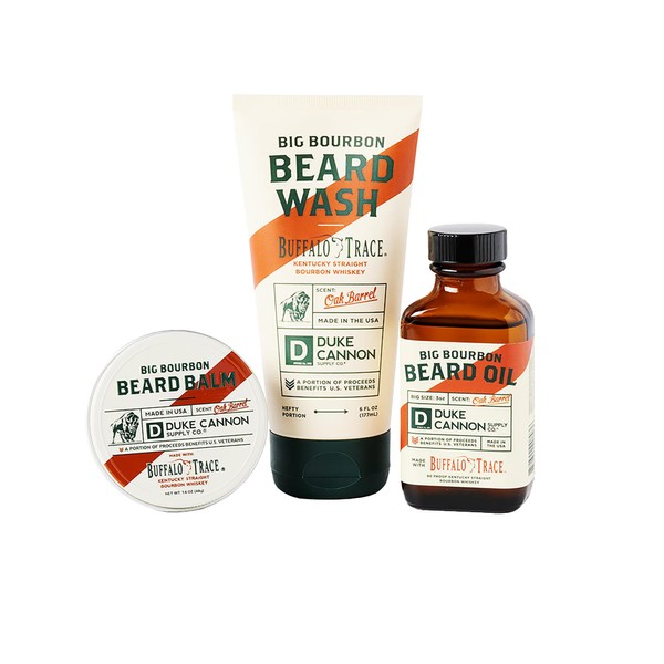 Duke Cannon Supply Co. Big Bourbon Beard Care Collection Gift Bundle (3 Piece Set) - Premium Men's Beard Wash, Beard Balm and Beard Oil (Oak Barrel Scent)
