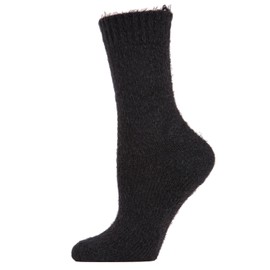 MeMoi Women's Solid Plush Fuzzy Warm Crew Sock Black One Size