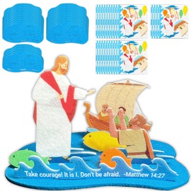 24 PCS Jesus Walks on Water Craft Kits Christian Bible Crafts for Kids Religious Jesus Faith Gifts Classroom Vacation Bible School Sunday School Activities