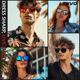 LINVO Polarised Sunglasses for Men and Women,Retro Dark Shades 100% UV Protection for Driving Fishing Running